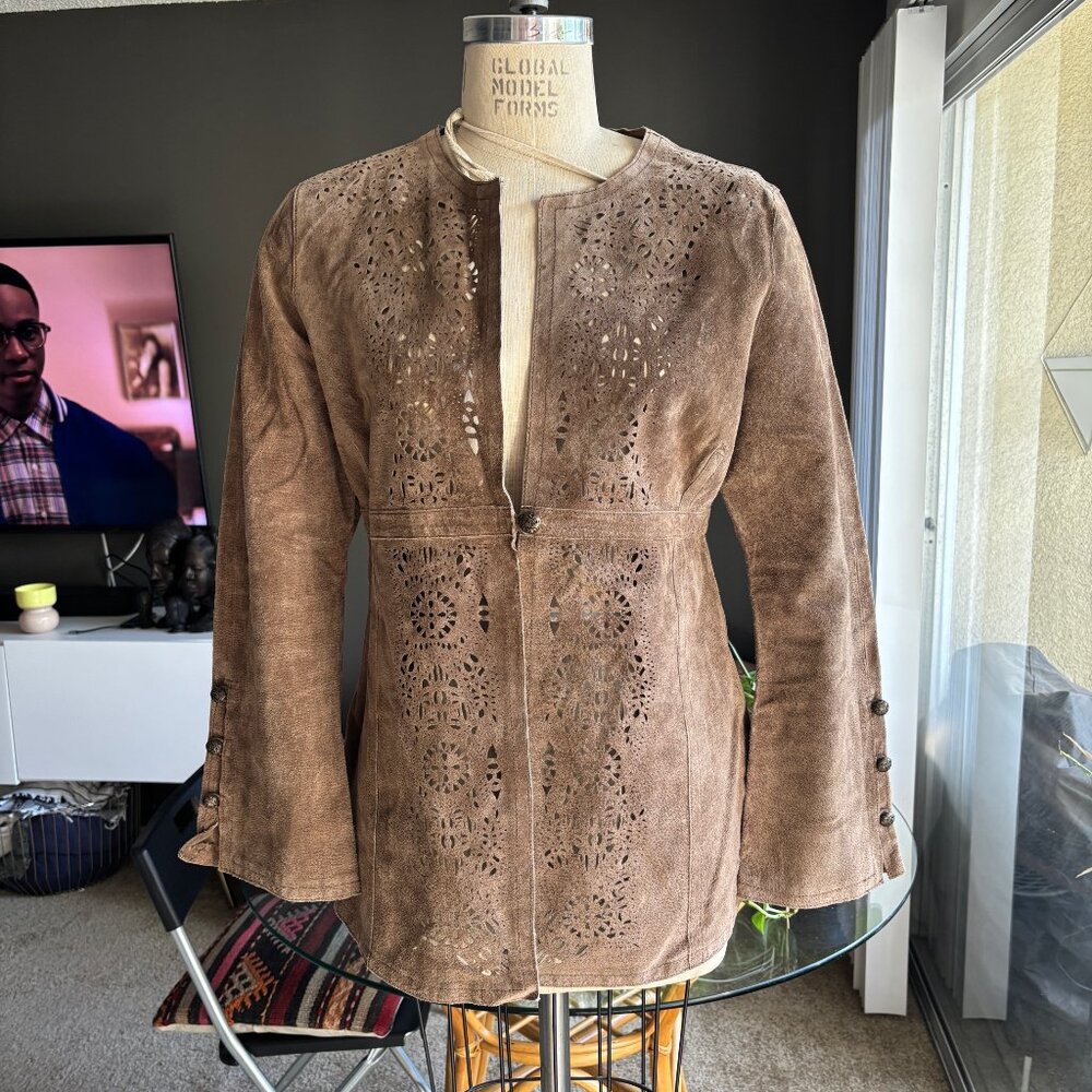 Vintage Willi Smith Boho Collection GenCut Outuine Leather Tan Jacket Size Large